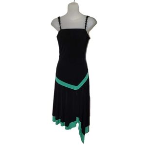 CITY TRIANGLES Black & Green Sleeveless Layred High Low Womens Dress  Medium